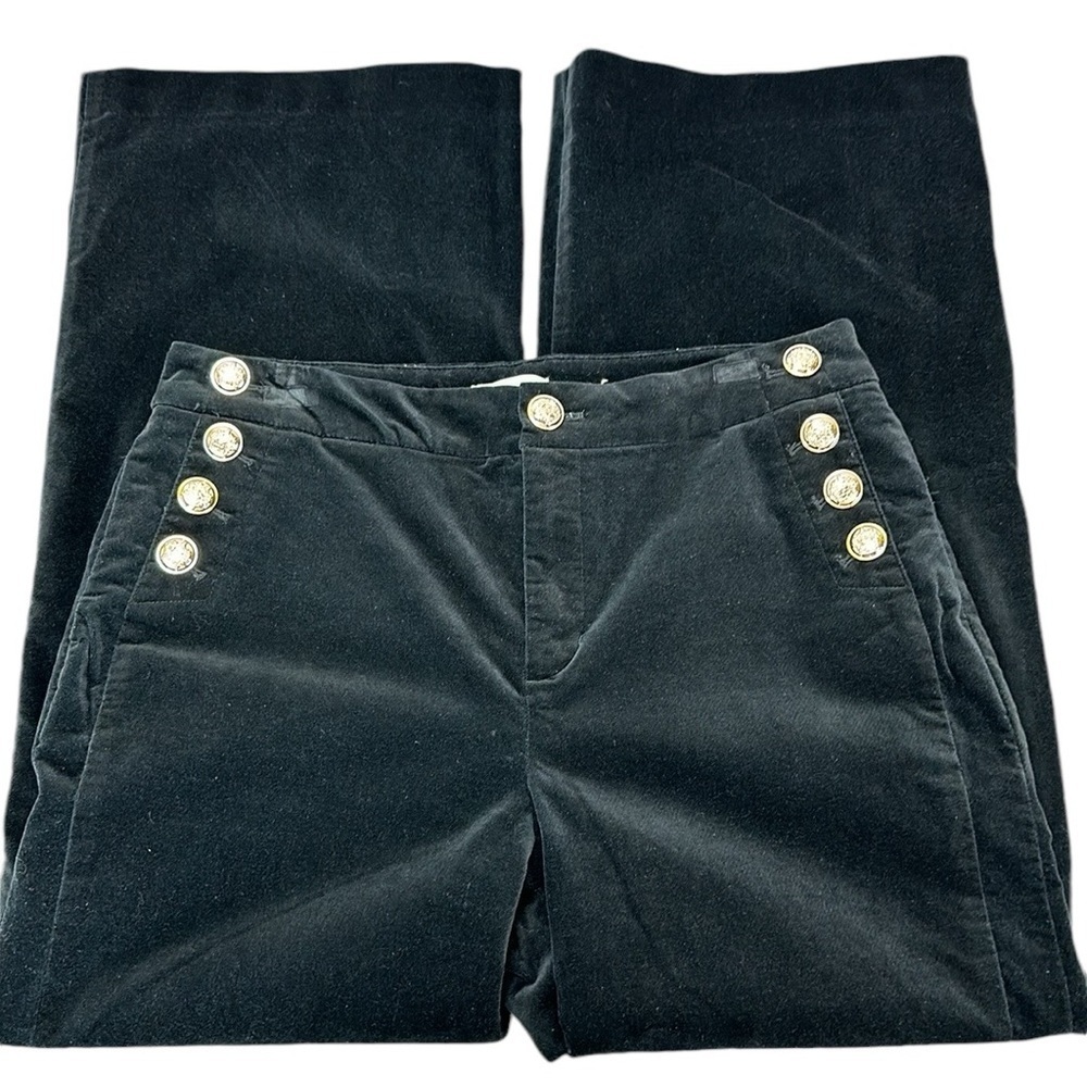 Charter Club Black Velveteen Sailor Wide Leg‎ Pants 12P Gold Buttons High Rise